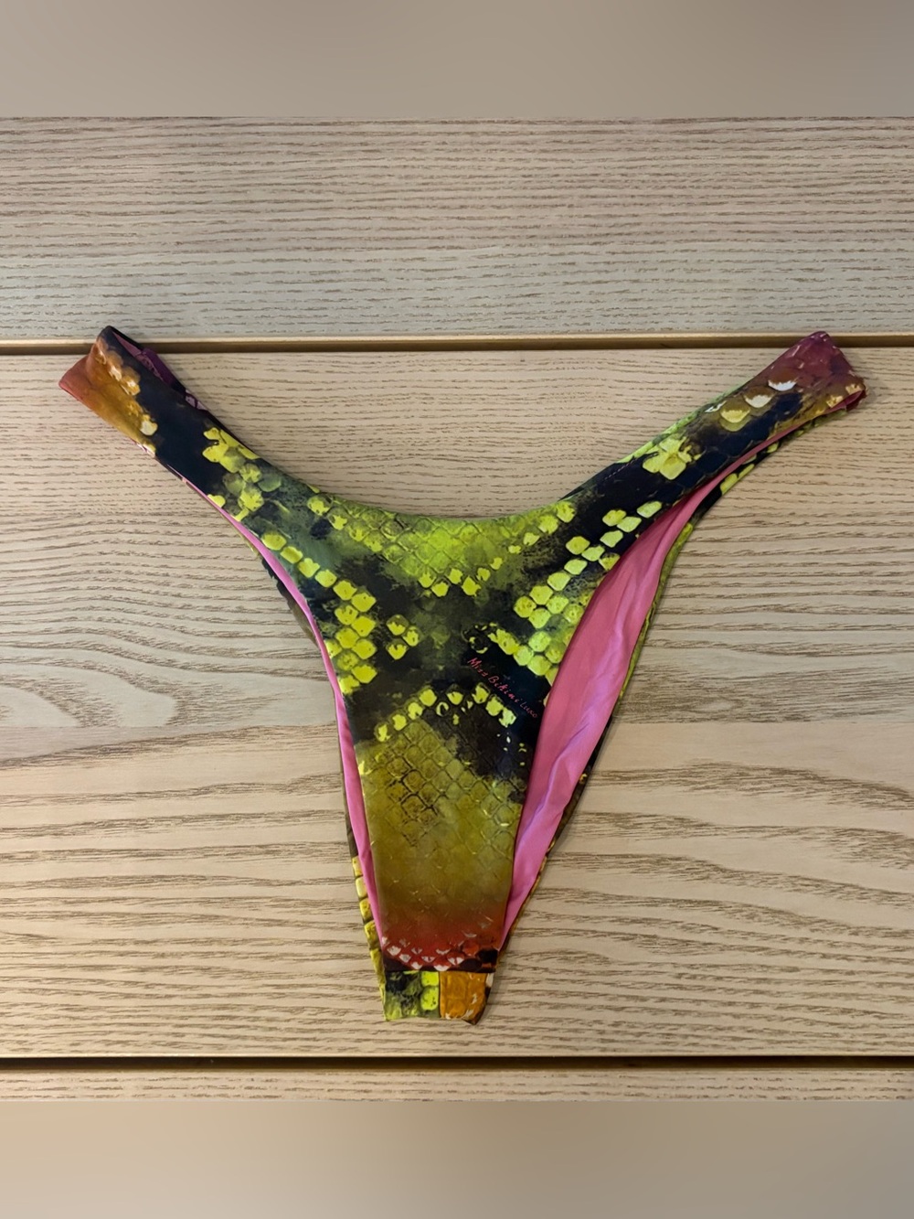 Miss Bikini Luxe Snakeskin neon patterned swim bottoms size Large